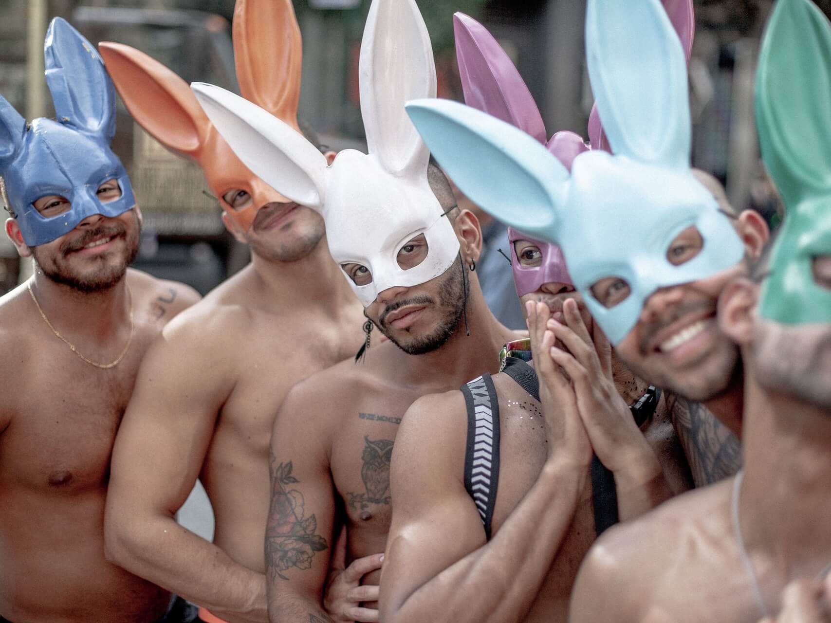 Men in bunny boy masks