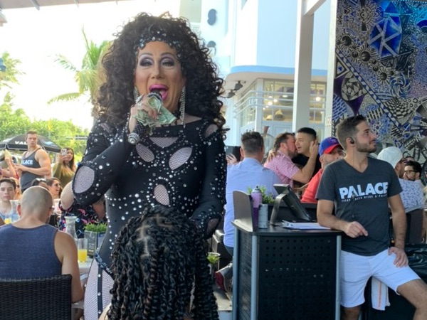 Cher drag queen at Palace South Beach drag brunch